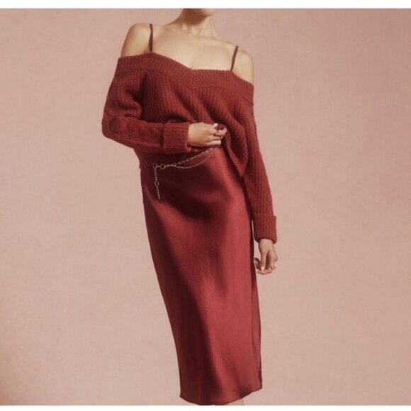 Anthropologie Mare Mare Layered Sweater &Slip Dress in Crimson Red NWOT - Picture 1 of 9